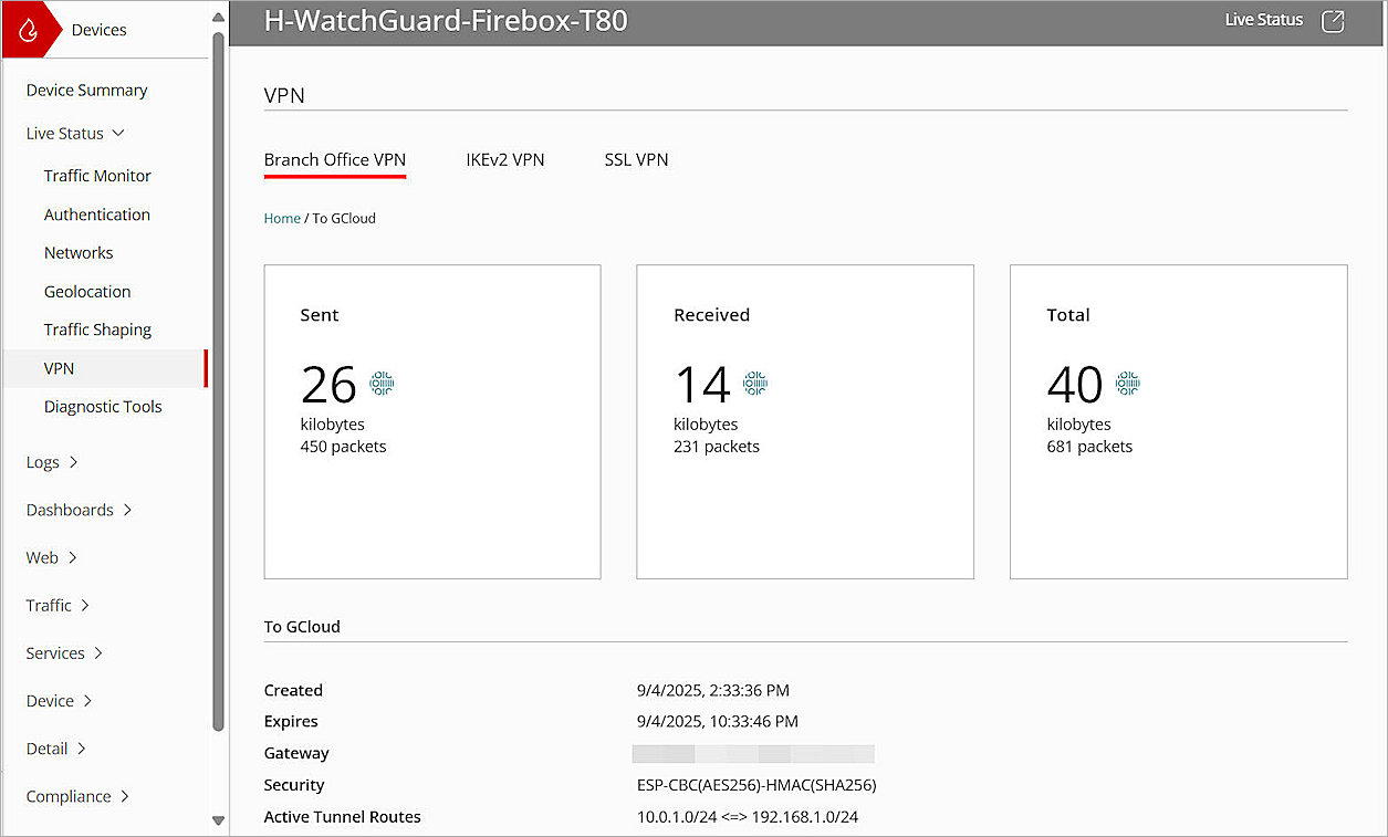 Screenshot of VPN status verify
